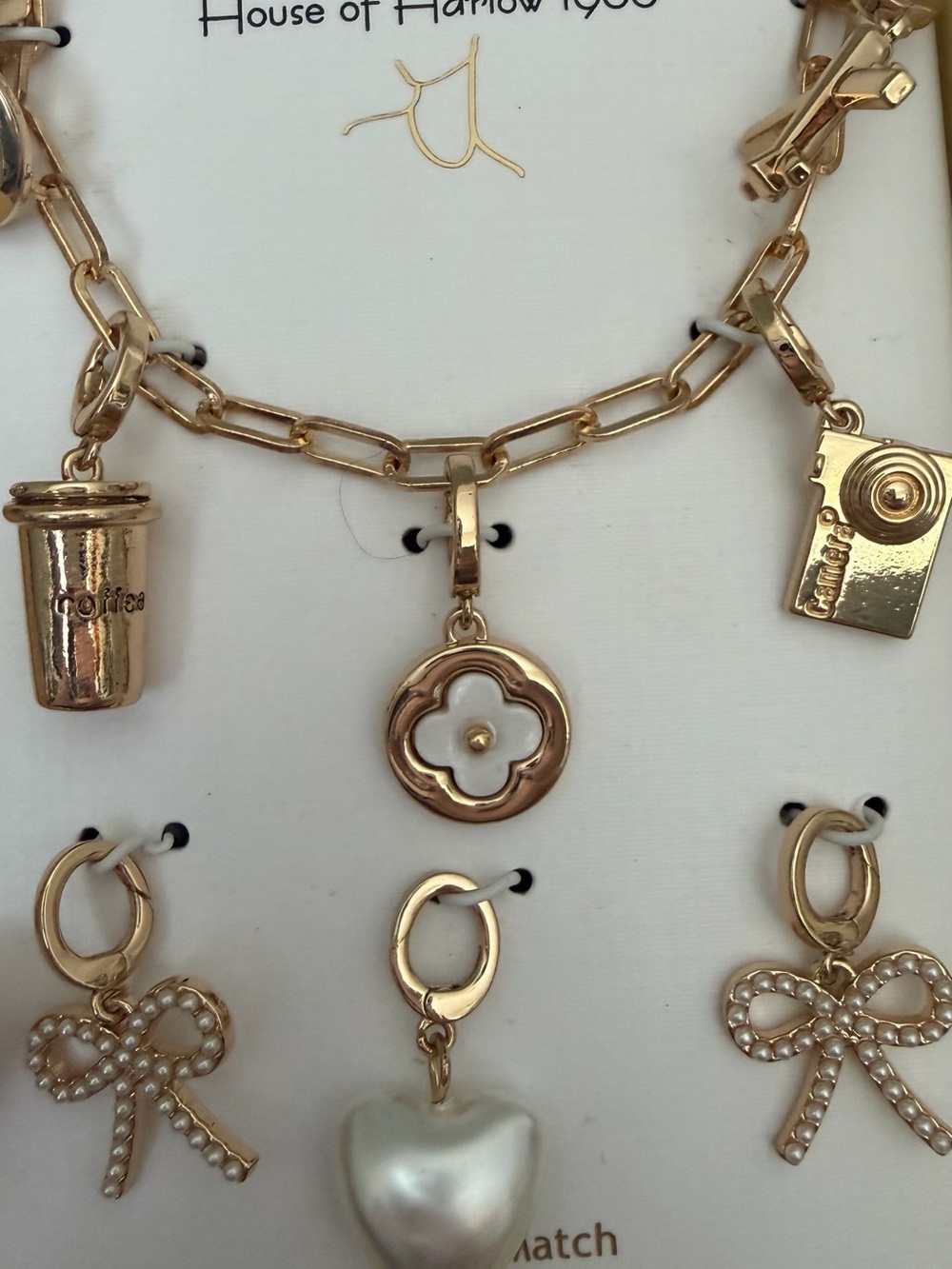 House of Harlow 1960 travel Gold Charm Necklace and Earring Set - Gold